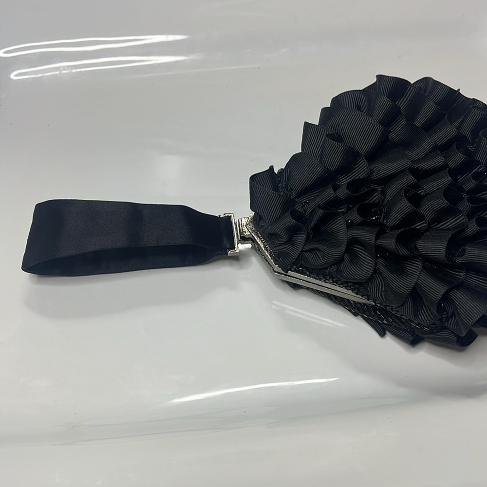 BADGLEY MISCHKA VINTAGECOUTURE EVENING BAG BLACK RUFFLE BEADED - Picture 3 of 13